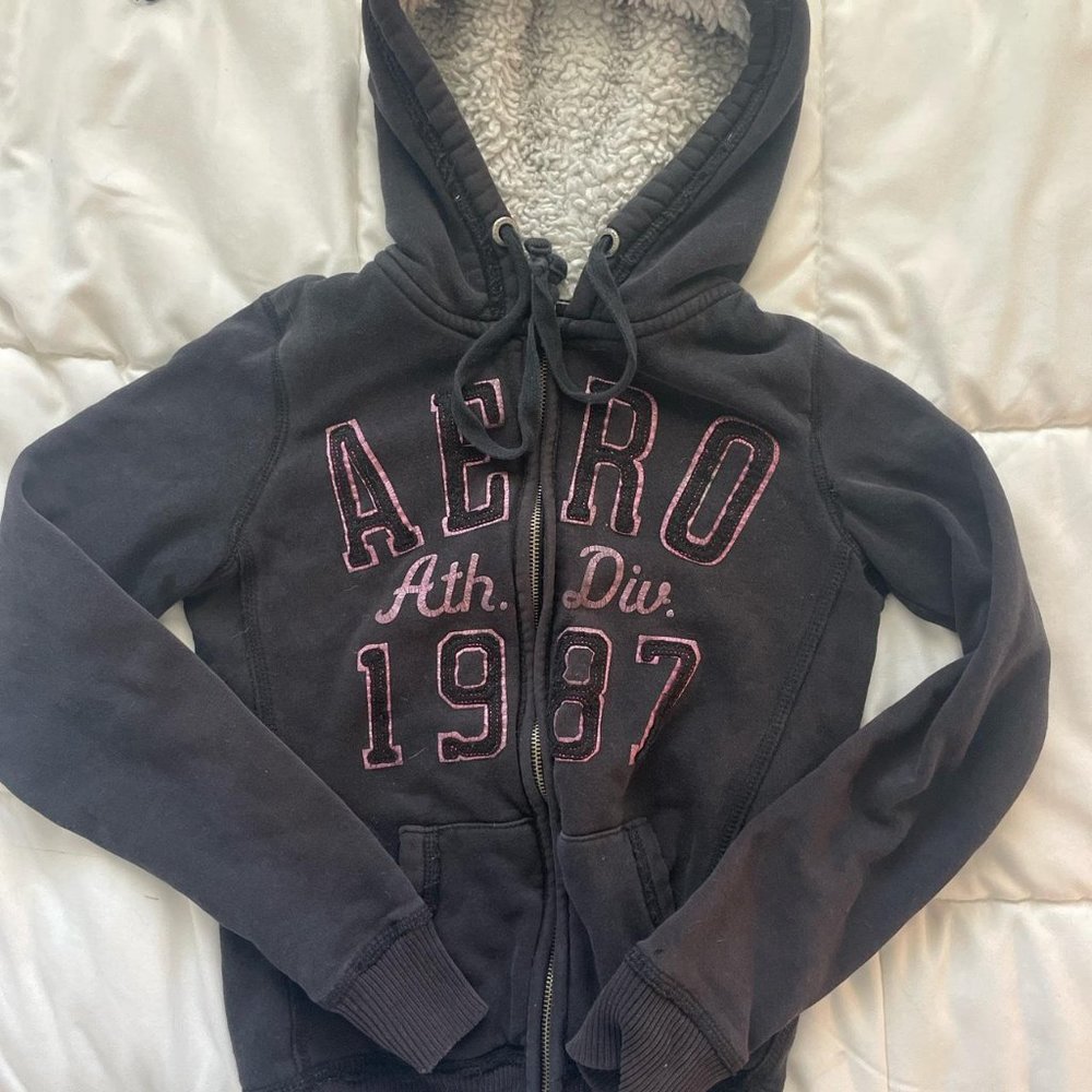 Aeropostale Women's Black and Pink Hoodie